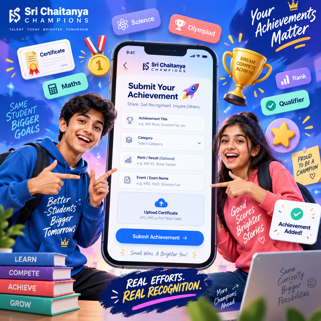 Students submitting an academic achievement on a phone
