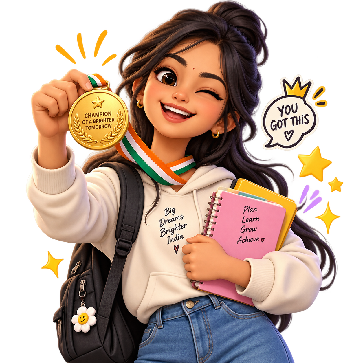 Student proudly holding a medal